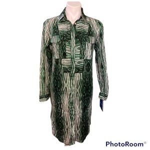 Derek Lam nation green black striped button up shirt dress NWT Sz Small